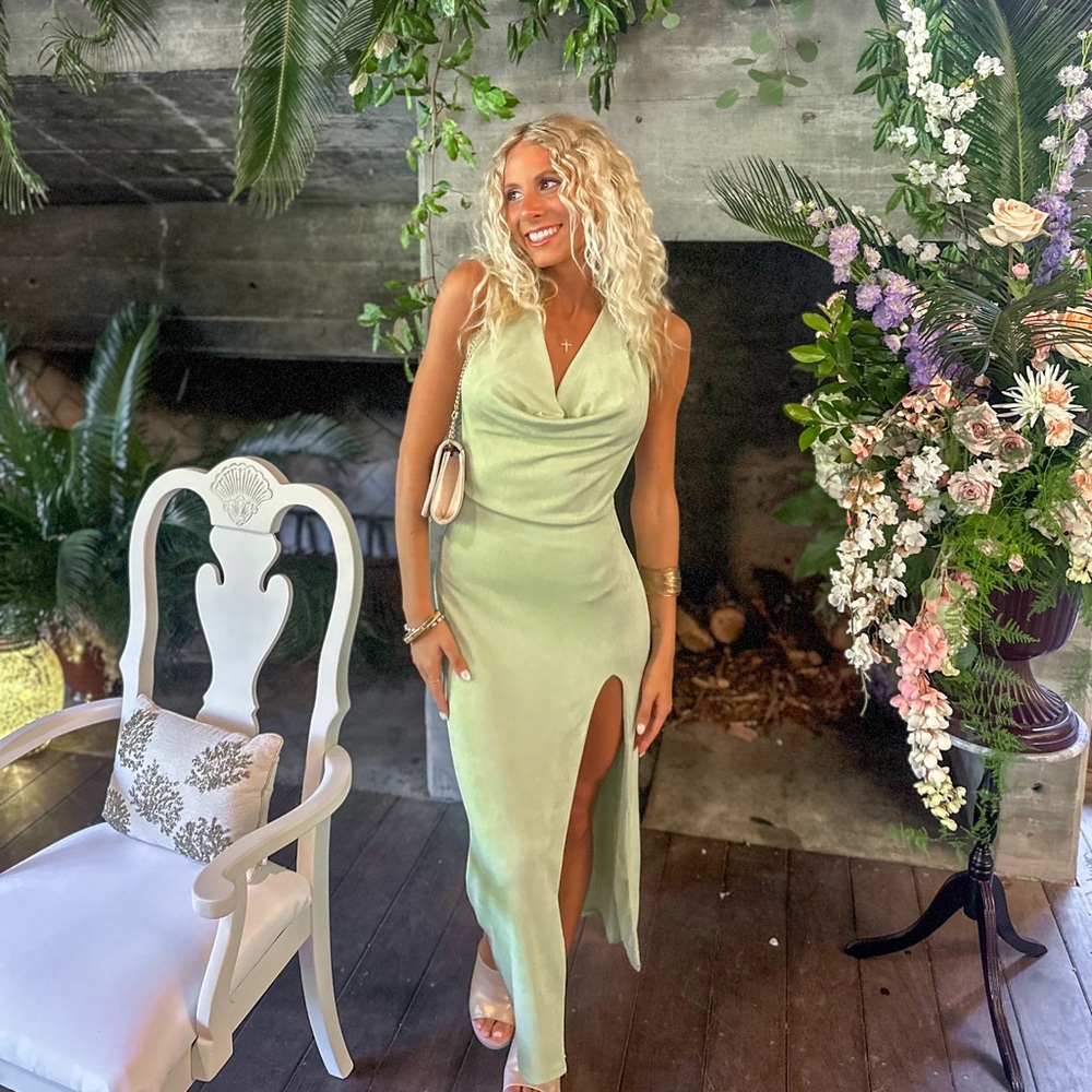 green backless edikted dress